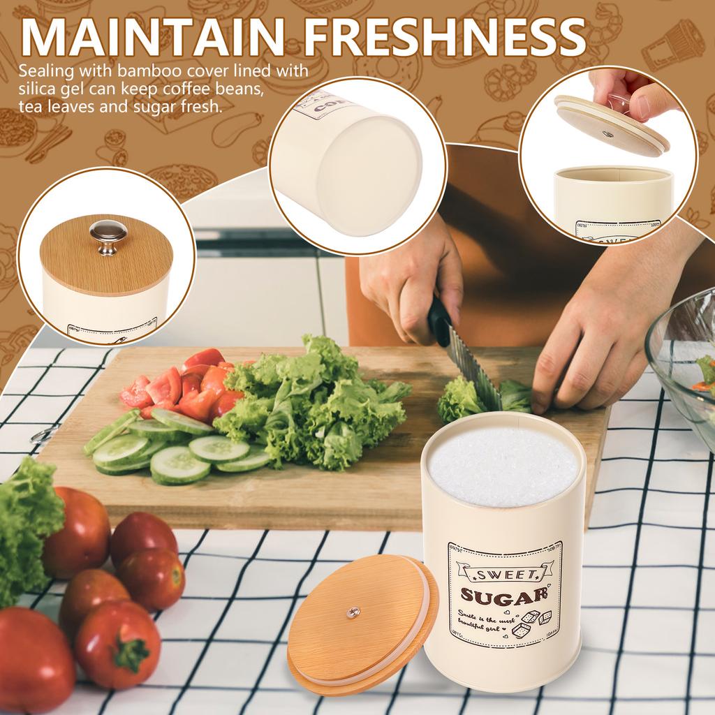 Coffee Bean Storage Jar Metal Coffee Tea Sugar Container Large Capacity Sealed Storage with Bamboo Lid Tea Can Kitchen Supplies