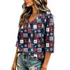 Top Casual da Donna con Scollo a V e Maniche 3/4 con Stampa Natalizia