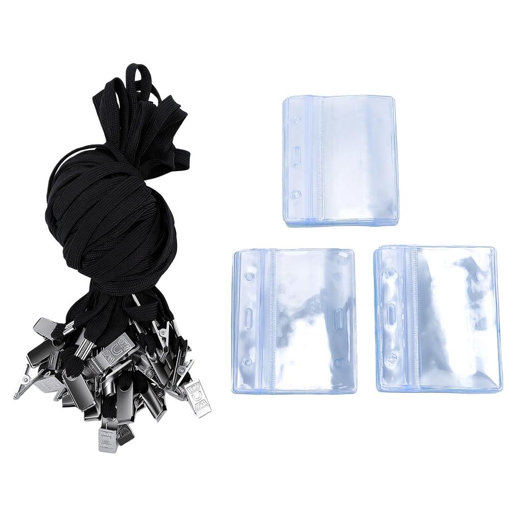 30PCS ID Badge Holder with Clip Lanyards Water Proof Transparent Horizontal Name Badge Holder for Work Office School