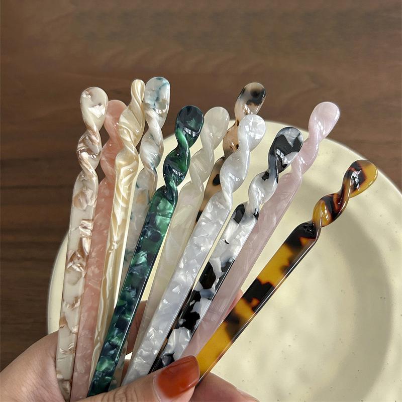 Simple One Word Long Plate Hairpin Vintage Flower Bud Hair Insert Ancient Hanfu Chopsticks Hairpin Fashion Acetate Hair Sticks