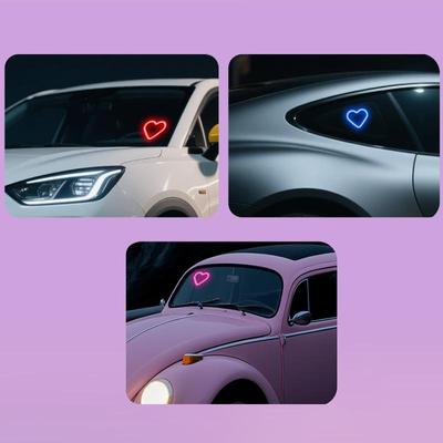 Car Led Window Glow Love Atmosphere Light Solar Car Inner Heart-Shaped Neon Light Atmosphere Light Decoration