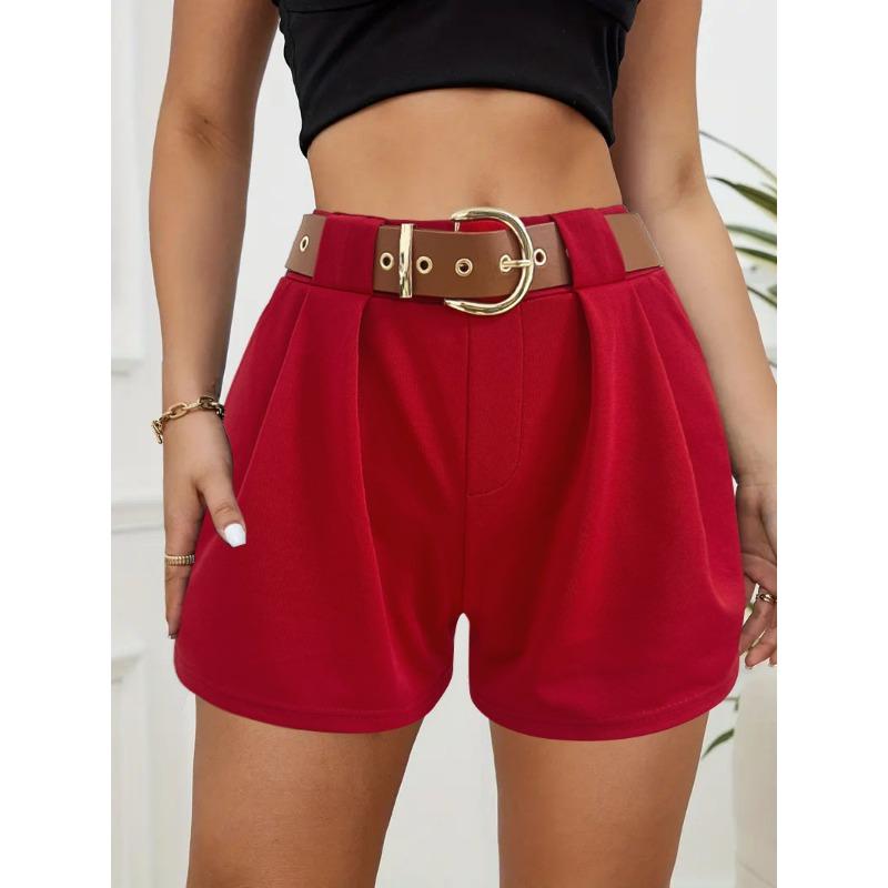 Women's Summer New Casual Temperament Pure Colour High Waist Tie Wide Leg Shorts