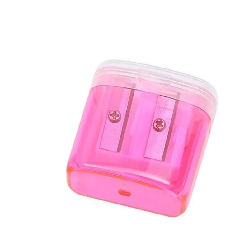 1pc Plastic Pencil Sharpener, Mini Student Stationery, Double Hole Pencil Sharpener, Simple and Practical