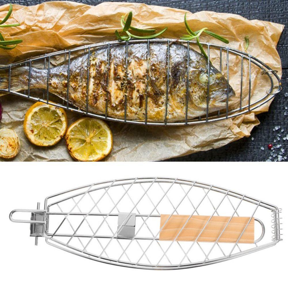 Household BBQ Grill Rack Foldable Fish Grill Basket Roasting Grilling  Barbecue Tongs