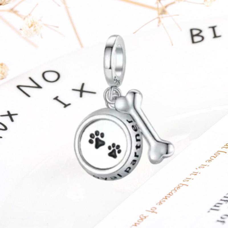 DIY Sparkling Paw Print Charm Beads for Pet Cat Dog Bracelets Jewelry Gifts Accessories