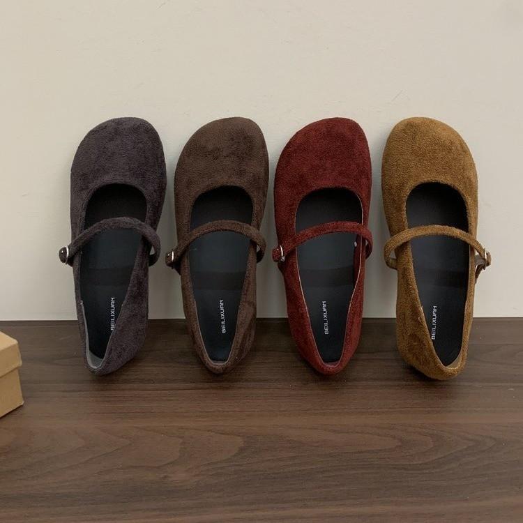 Retro late evening wind suede Mary Jane shoes children autumn and winter new red ballet light mouth soft flat single shoes women