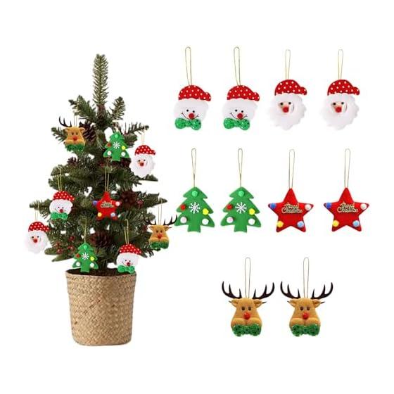 Felt Christmas Ornaments Set of 10 Cute Santa Claus Snowman Reindeer Christmas Tree Star Felt Christmas Doll Stuffed Toy Hanging Christmas Tree