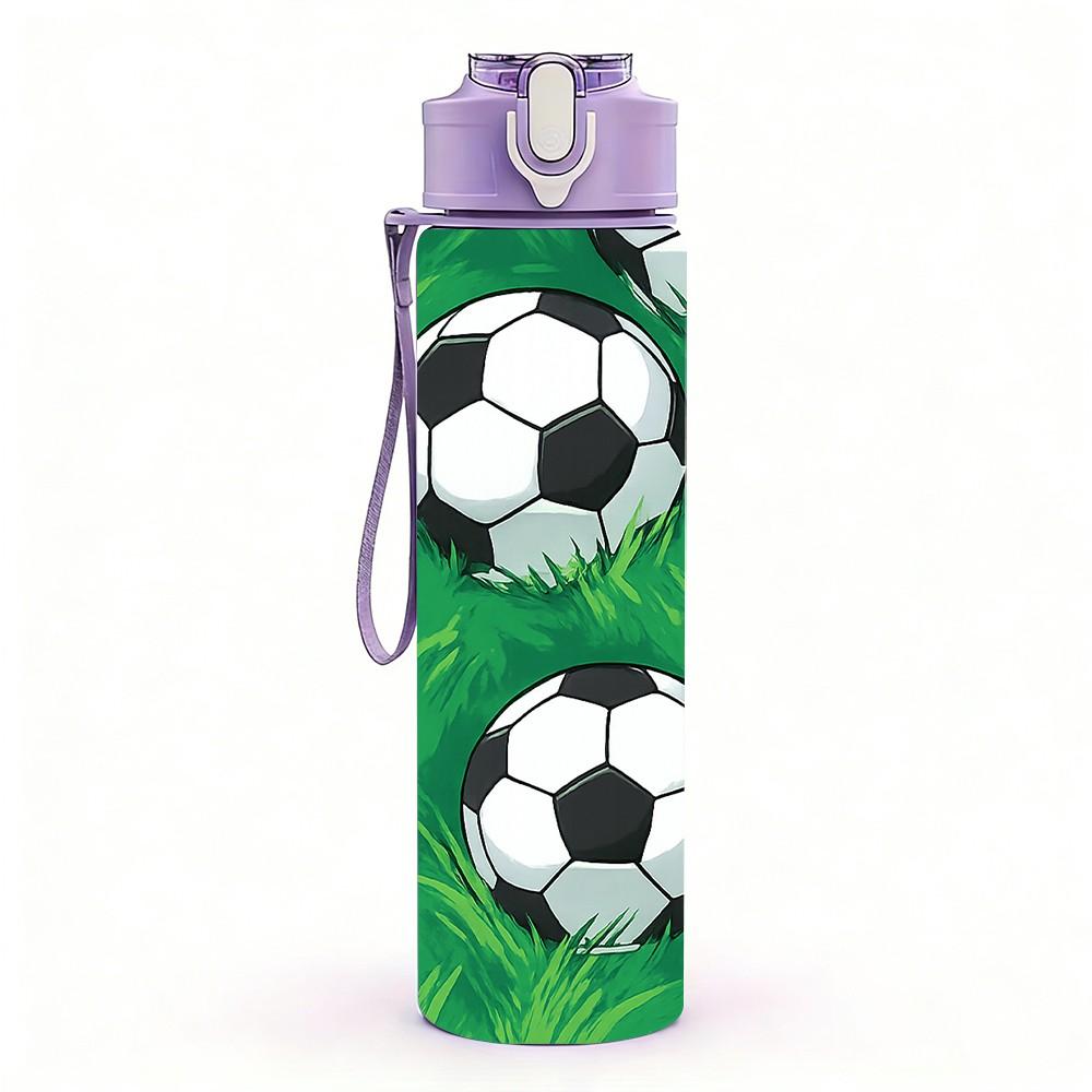 1PC Soccer Ball Seamless Pattern 750ml Color Plastic Sports Water Bottle Leakproof Flip Straw Lid Suitable for Sports Office Home Use