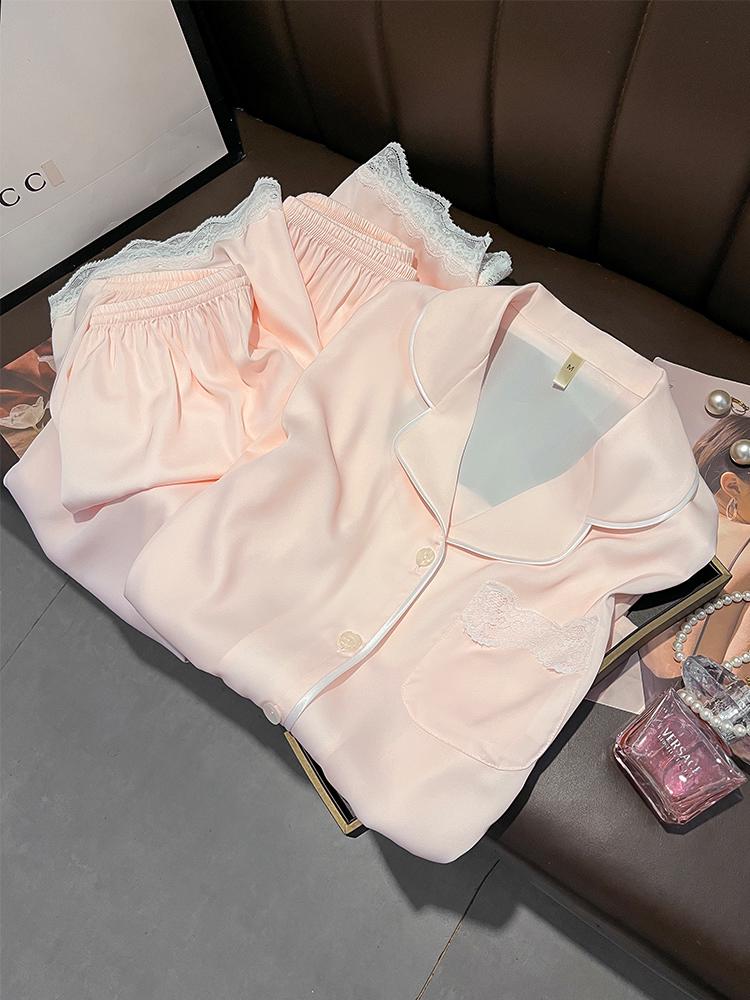 

Women s Silk Pajama Set - Solid Color, Short Sleeve, Shorts & Long Pants, Mulberry Silk, Light & Comfy M