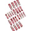 Press on Nails Long Square Fake Nails Red Stripes Acrylic Glossy False Nails with Golden Designs Reusable Full Cover Artificial Nail Supplies 24Pcs