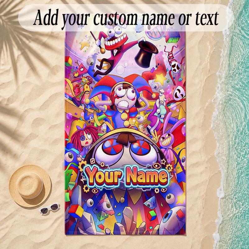 Beach TowelThe Amazing Digital Circus Custom Name Text Personalized Soft Towel for Beach Pool Indoor Home Decor Gift