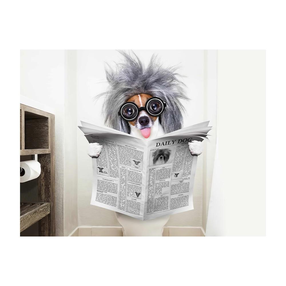

Собака читает газету Искусство для стены туалета Холст Принты Забавная картина с собакой Настенная картина Домашний декор для ванной комнаты Подарок для любителя собак 20x30cm