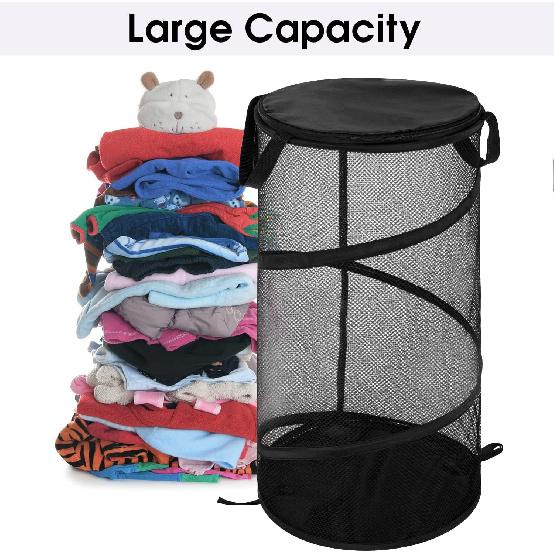 BATTOO Large Collapsible Laundry Basket with Lid Foldable Mesh Pop Up Hamper with Handles for Laundry Room, Bathroom, Kids Room, College Dorm,