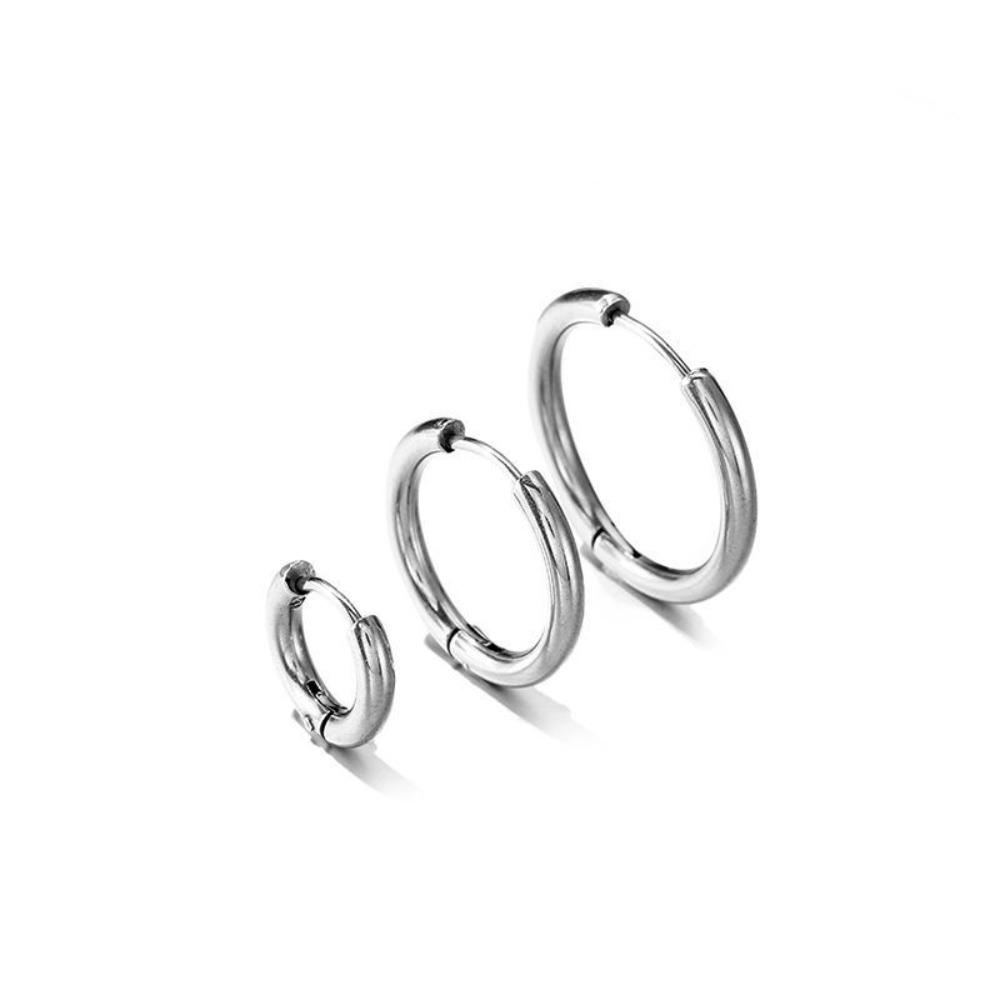 Circle Titanium Steel Hoop Earrings Sliver/Gold/Black Circular Earrings Man