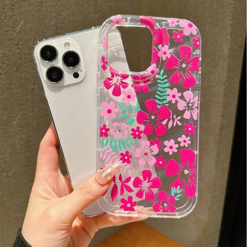 Capa de celular floral rosa de verão para iPhone 13 11 12 14 15 16 Pro Max 16E XR X XS 7 8 Plus SE2, capa transparente à prova de choque
