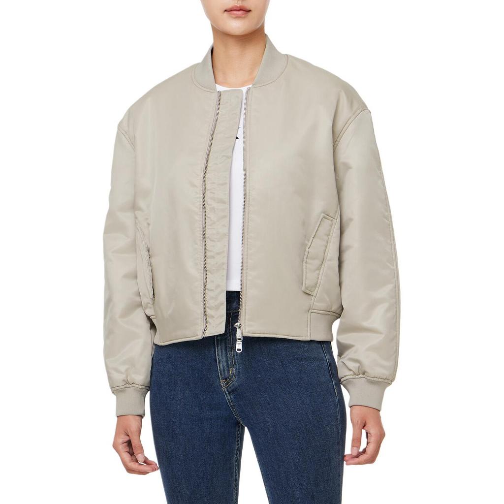 Calvin Klein Solid Color Baseball Collar Minimalist Bomber Jacket Women Jackets Beige 40WL591-PCF