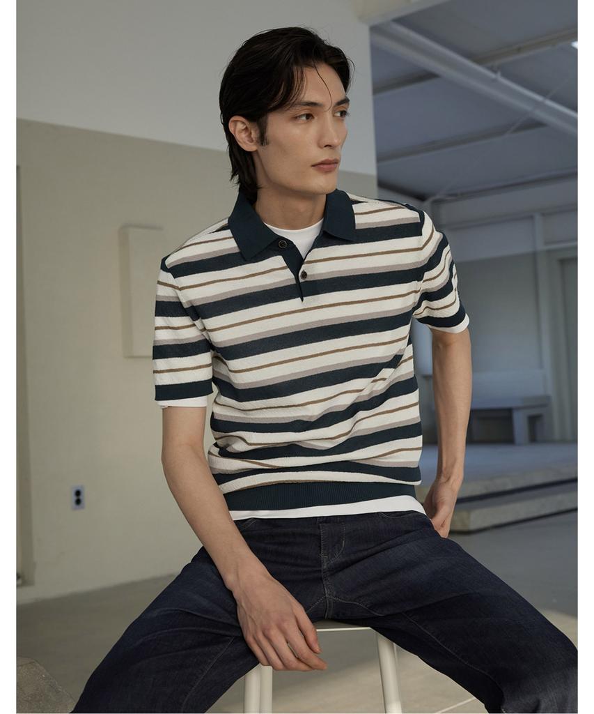 INDIAN Border Stripe Polo Knit_Miubs6M3171