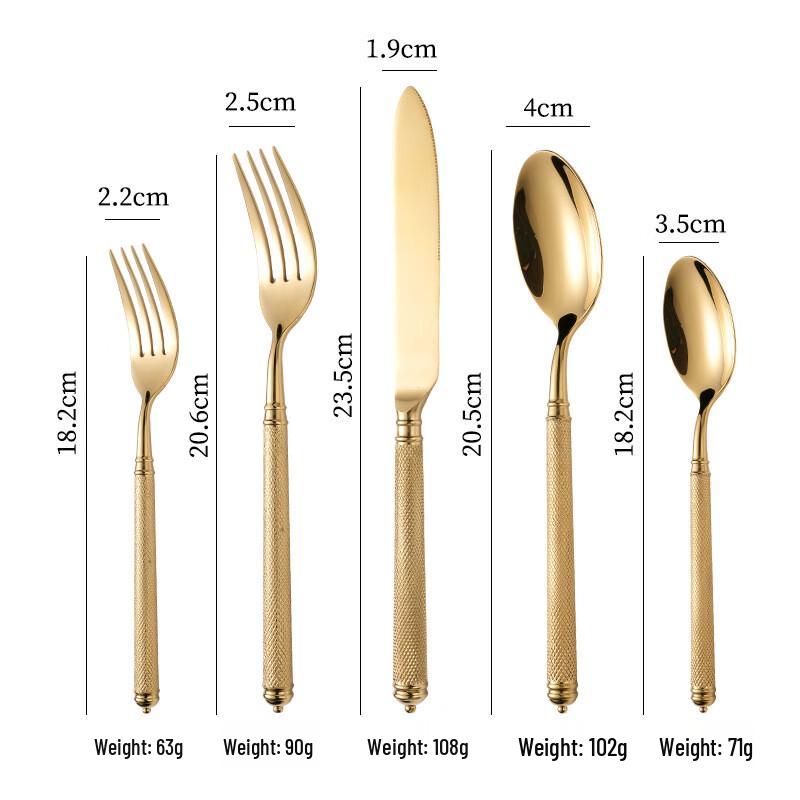 Zlatá 4dílná sada příborů z nerezové oceli 304