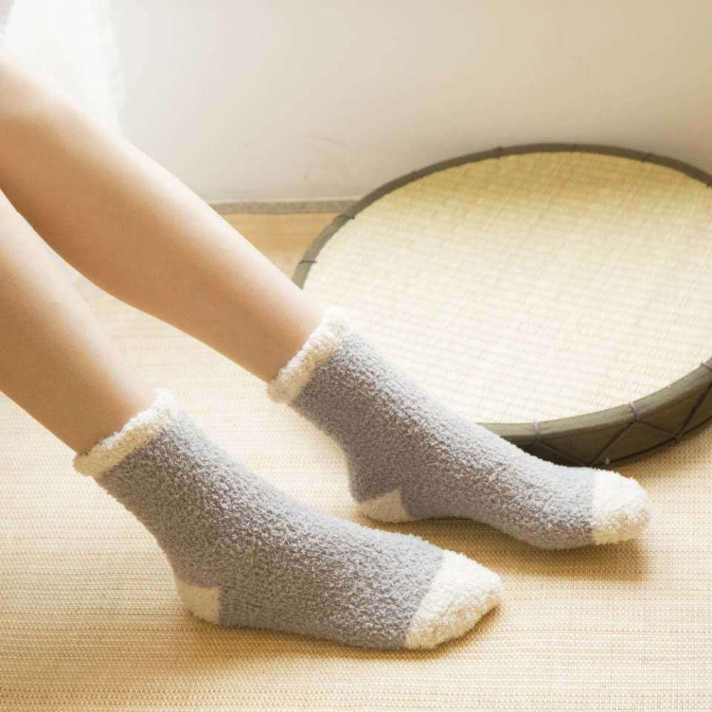 5Pairs Thickened Floor Plush Socks Winter Warm Boat Socks Women Coral Fleece Socks  For Female Men