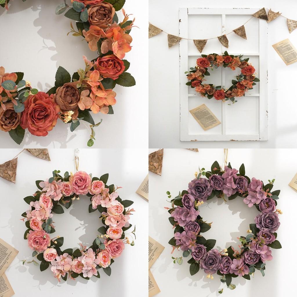 Autumn Artificial Peony Wreath With Silk Flowers For Holiday Door Wall Decor