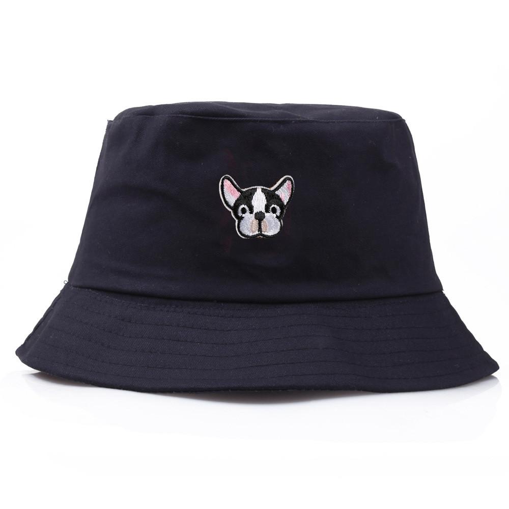 Dog Pattern Embroidery Bucket Cap Fisherman Hat Sun Protection Breathable Gift