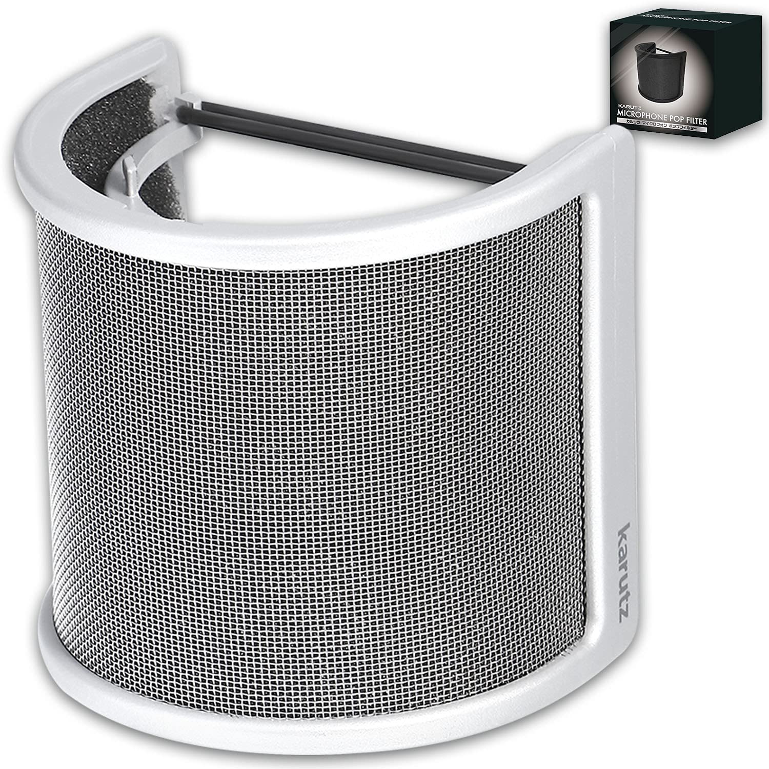 

karutz Pop Guard Microphone Filter [Supervised by 2021 Pro Singer] Pop Blocker Noise Prevention Silver