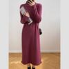 Mid-length Pullover Sweater for Women's Autumn and Winter Half Turtleneck Knee-length Knitted Dress Solid Color Casual Sweater Dress