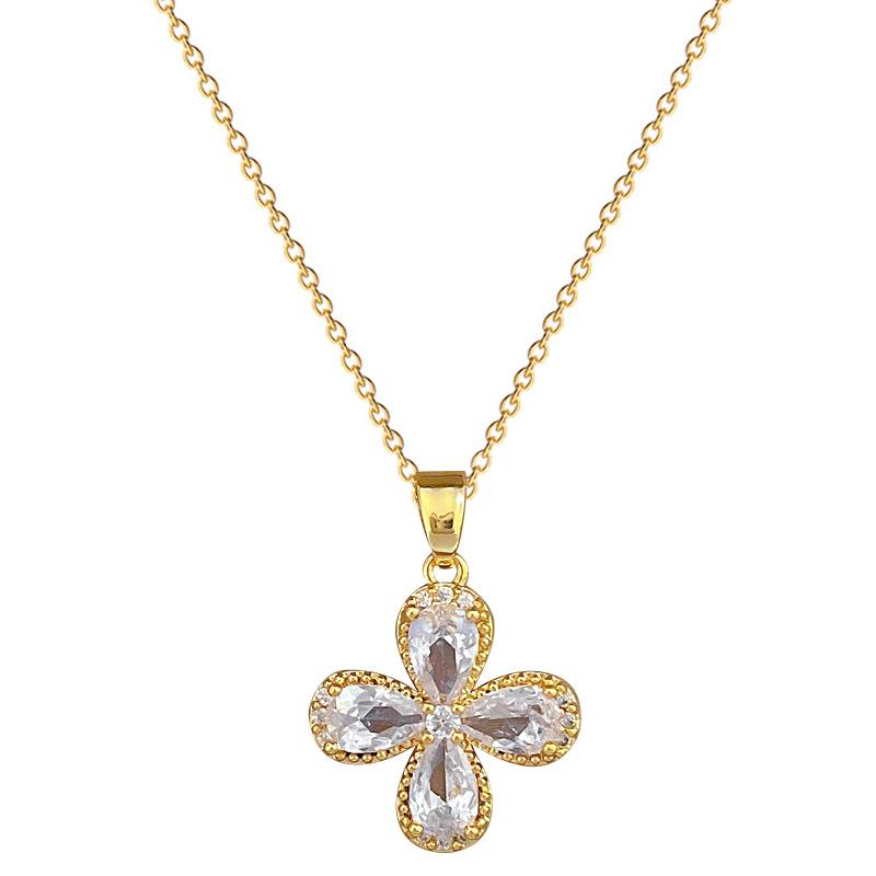 Zircon Lucky Grass Light Luxury Temperament Gorgeous Full Diamond Necklace Female Versatile Collarbone Chain Titanium Steel Chain