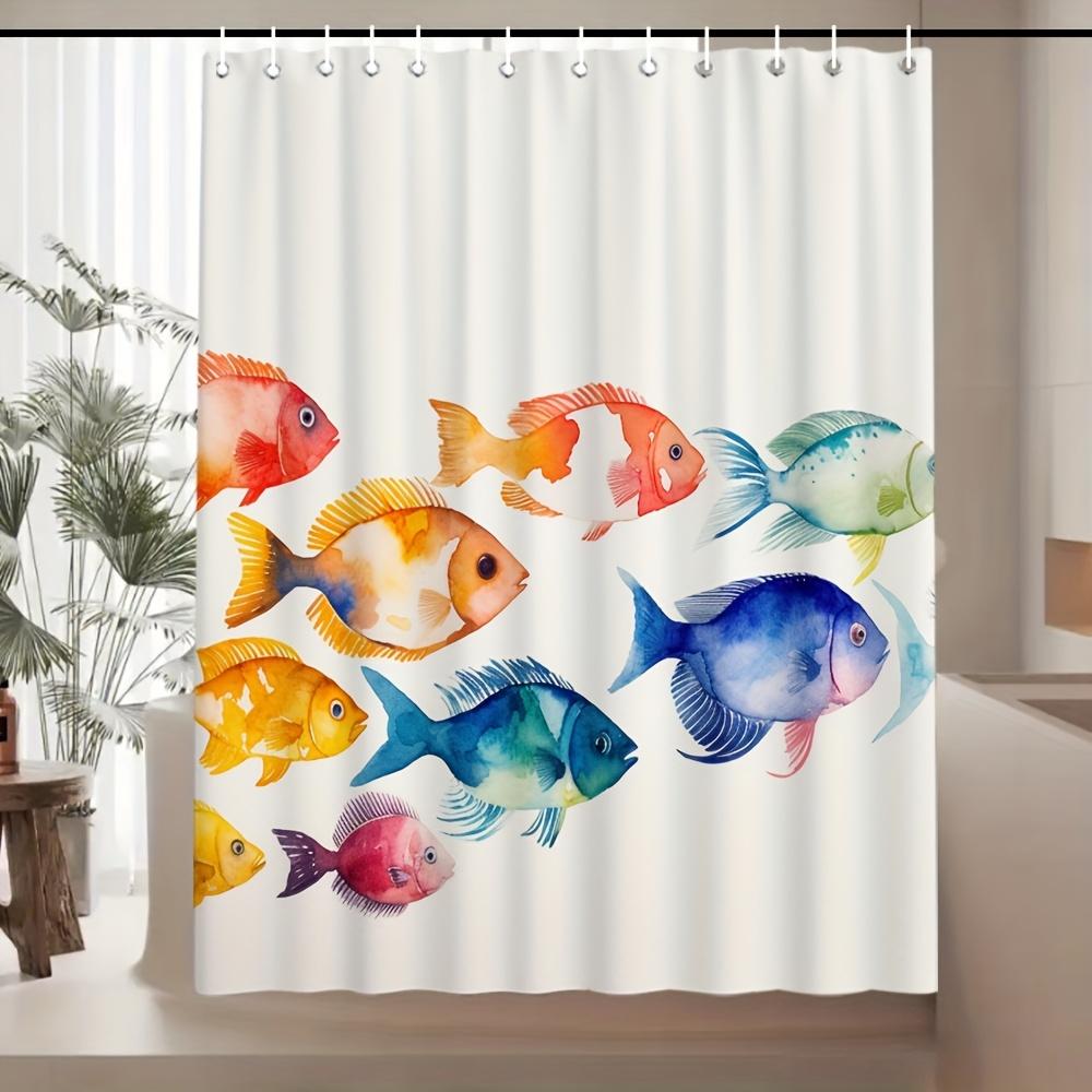 

Cute Cartoon Fish Shower Curtain, Ocean Theme, Kids Friendly, Waterproof & Washable, White, Hooks Included W60H190(CM)-1 Pcs