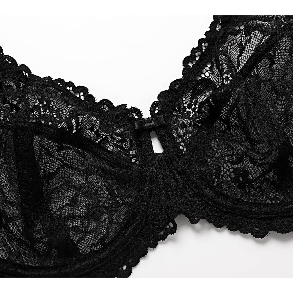Large Size Floral Glamour No Sexy Lace Bra that Makes Your Breasts Look E80 [DELIMIRA] Bra, Lace, Bust, Underwired, Pads, Bra, Smaller, Black,