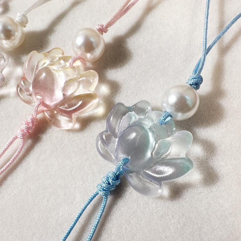 1/4Pcs Chinese-Style Beaded Lotus Pendant Key Chains Mobile Phone Chain For Women Men Ethnic Charm Jewelry Accessory Gift
