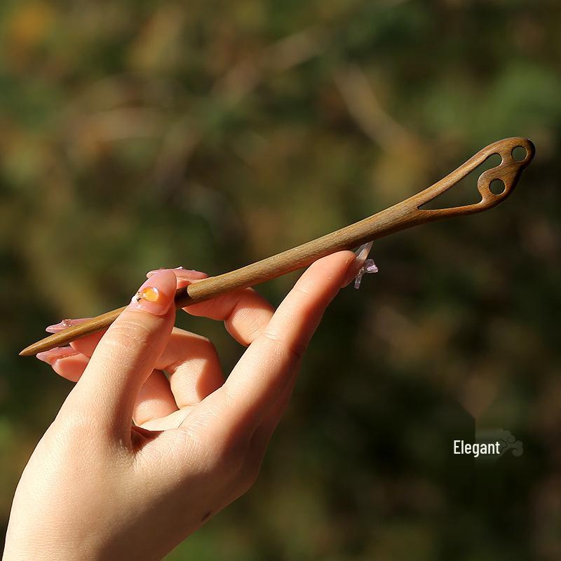 High-End Natural Ebony Wood Hairpin - Extended Chinese Ancient Style Black Hair Bun Accessory