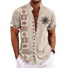 Men Ethnic Front Print Stand Collar Short Sleeve Loose Casual Linen Shirt