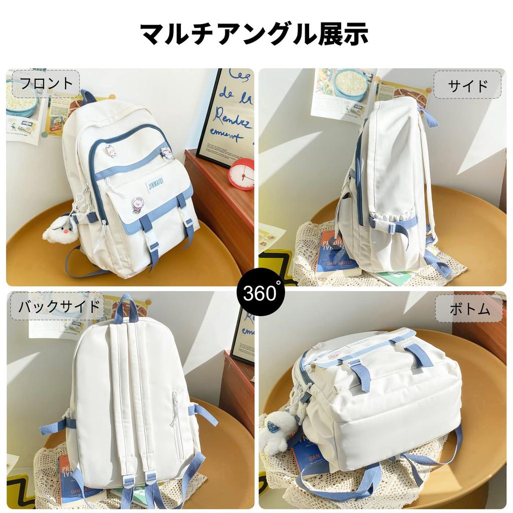 FANDARE Women's Korean Backpack, Large Capacity, Lightweight, Cute with Charm, 15.6-inch Laptop Storage, Back Pocket, Waterproof Nylon, Purple, for