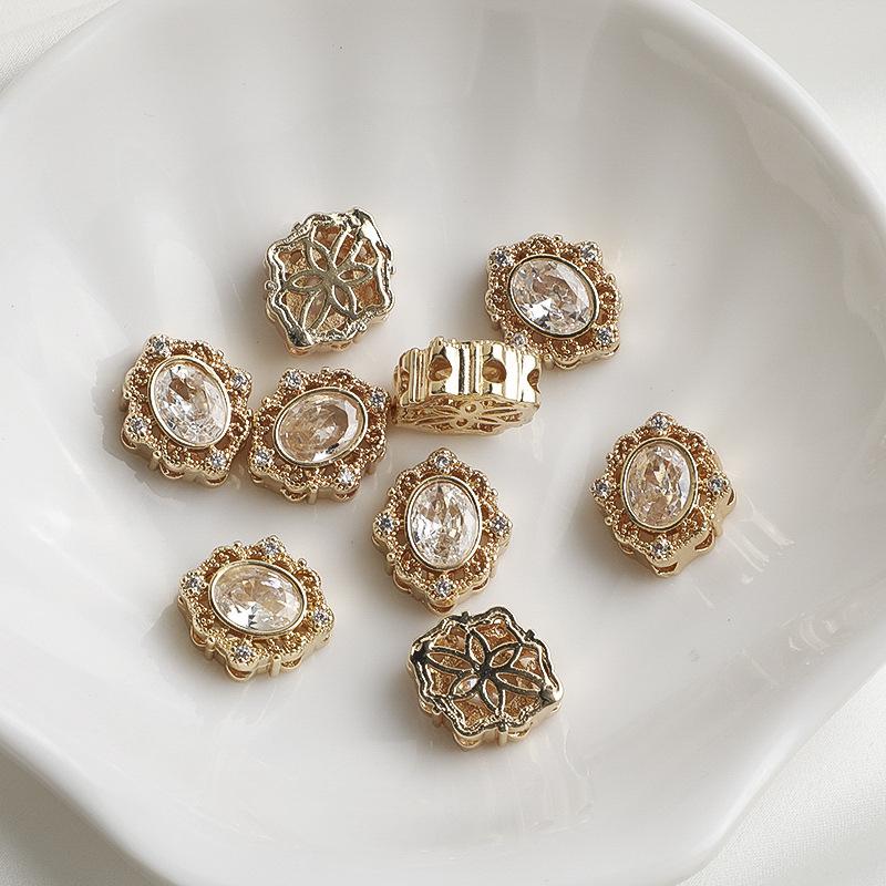 14K Gold-Filled Zircon Lace Rhombus Spacer Beads Round Pearl Necklace DIY Jewelry Accessories