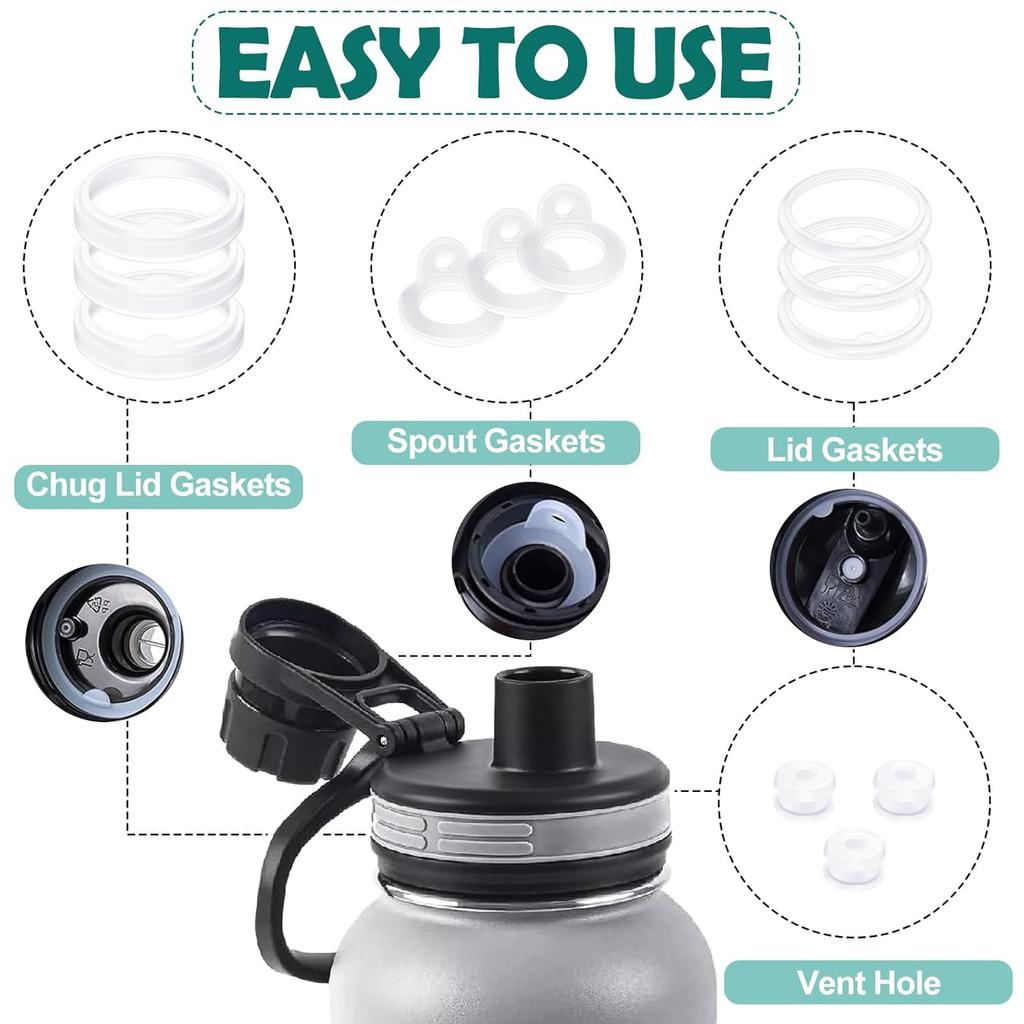 12 Replacement Water Bottle Gaskets for Thermoflask 24oz, 32oz, 40oz, Straw Lid, Chug Cap, Vent Hole, Silicone Seals