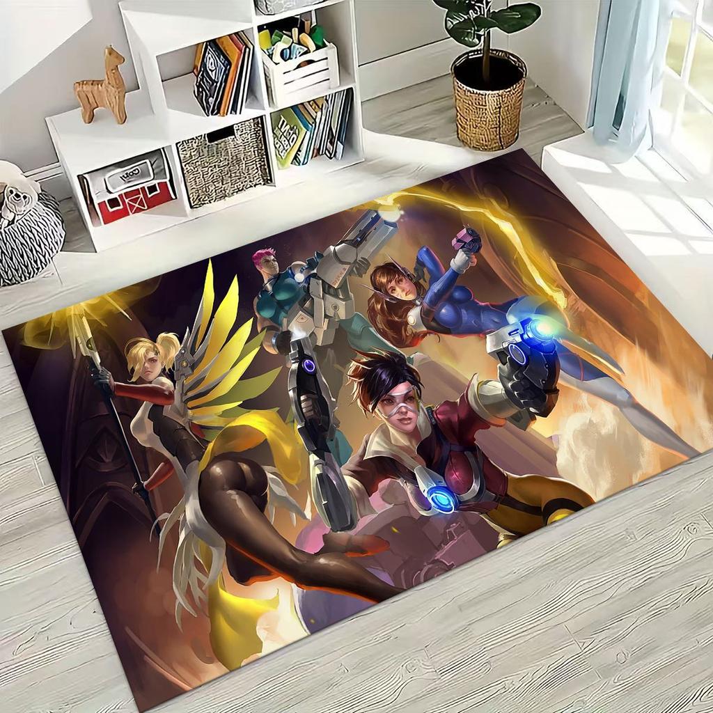 Game OW Overwatch D.VA Mei Reaper Cartoon 3D Rug for Bedroom Living Room Sofa Home Doormat Decor, Large Kids Non-slip Floor Mat
