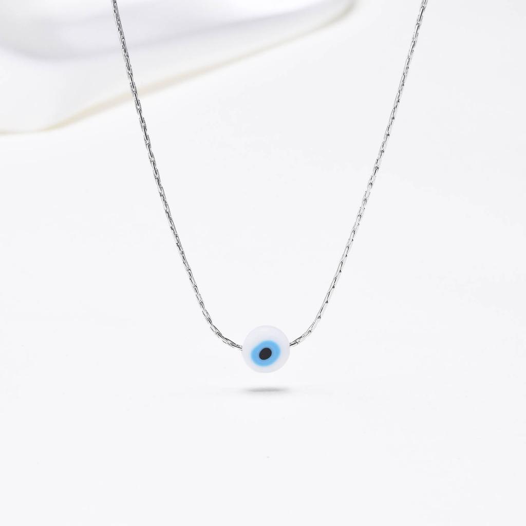 Women's Trendy Evil Blue Eye Pendant Necklaces Gift, Gold Color Stainless Steel Thin Chain Necklace Eyes Amulet Pendant Collar