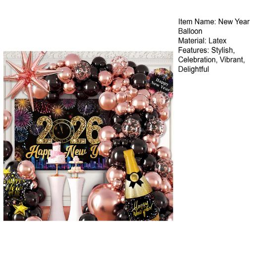 2026 Декорація на Новий Рік Чорно-Золоті Срібні Латексні Кульки Фольгована Кулька-Літера Банерний Набір для Новорічної Ночі Випускного Вечірки