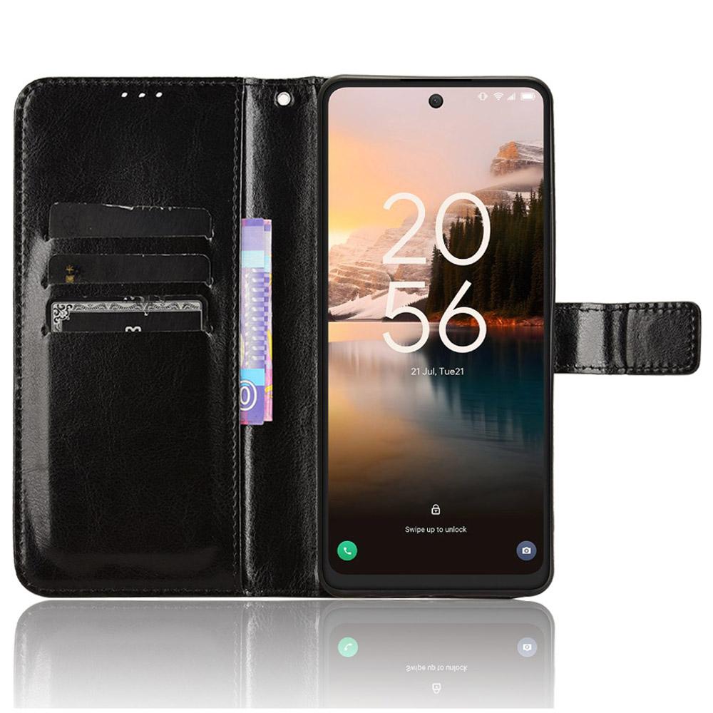 

For TCL 40 Nxtpaper 4G Phone Case Crazy Horse PU Leather Wallet Stand Cover Black