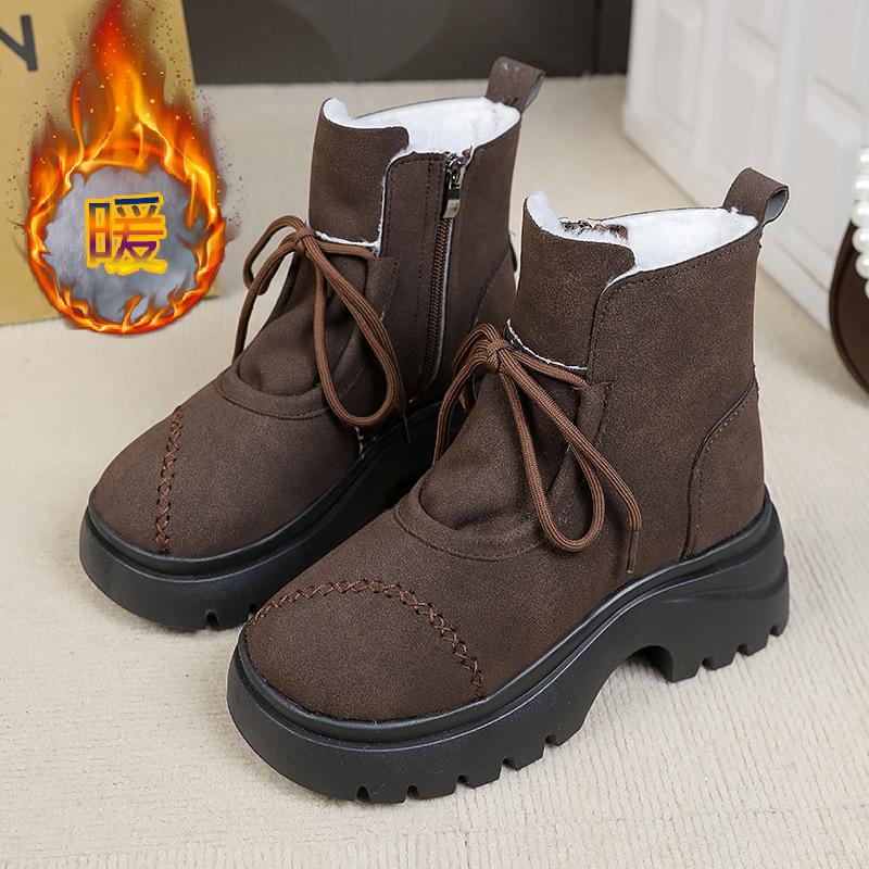 Retro round head Martin boots women's winter new British style versatile velvet warm thick-soled muffin short boots