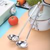 Stainless Steel Thickened Slotted Soup Ladle with Hook - Long Handle, Large & Medium Sizes for Hot Pot, Porridge, Serving, and Skimming.