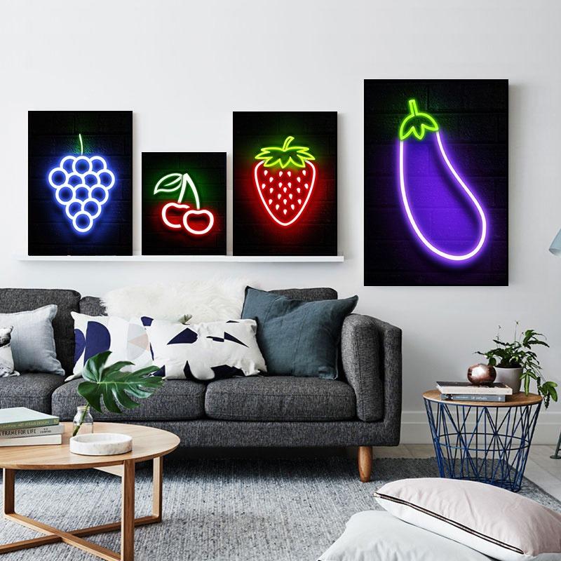 Cool Neon Signs Money Symbol Fruits Flamingo Canvas Posters Prints Pictures Wall Art Canvas Painting for Shop Home Decoration