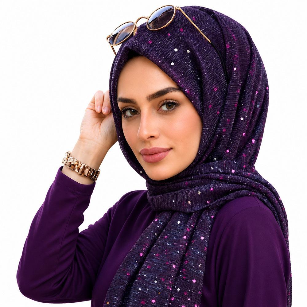 Multicolor Sequins Shawl Sunshade Head Scarf Ethnic Style Silk Scarf  Daily Hijab Outfit