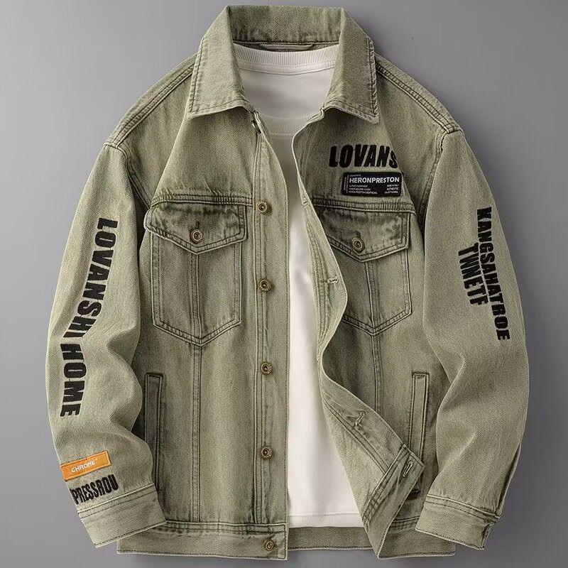 Men's Trendy Embroidered Denim Jacket - Casual Spring/Autumn Fashion Workwear