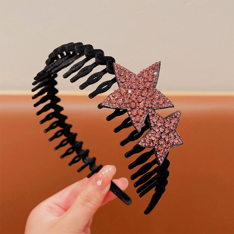 Flocking Sawtooth Headband Elegant Temperament Rhinestone Five-pointed Star Hair Band Girl Face Washing Headband