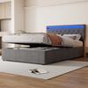 Sleeping Bed 140x200CM Platform with LED Ambient Light 24-Button Remote Control USB Type-C Charging Port Bedroom Double Modern White/Grey Large