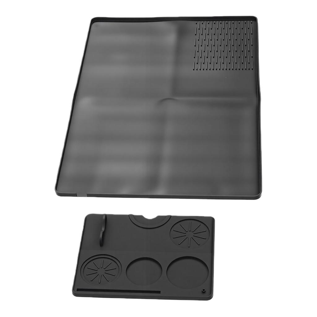 2 in 1 Silicone Coffee Mat Black Thickened Heat Proof Coffee Tamping Dish Drying Mat for Coffee Machine