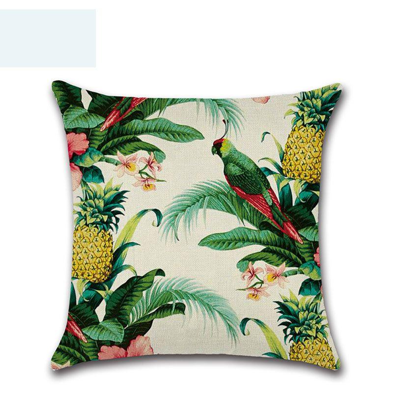 Premium 18'' Green Tropical Plant Pillow Case Cotton Sofa Cushion Cover For Elegant Dcor