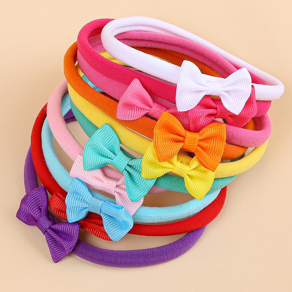 10PCS Mini Hair Bows Headband Baby Nylon Headbands Elastic Soft Newborn Hairbands for Baby Girls Turban Infant Hair Accessories